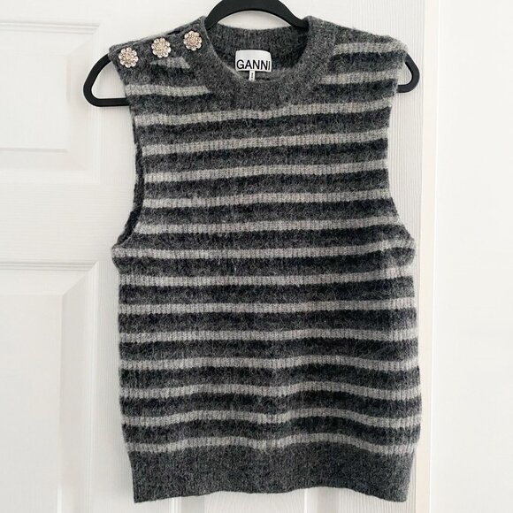 Ganni Striped Sleeveless Knit in Paloma Stripe Grey, size Small - Picture 6 of 10
